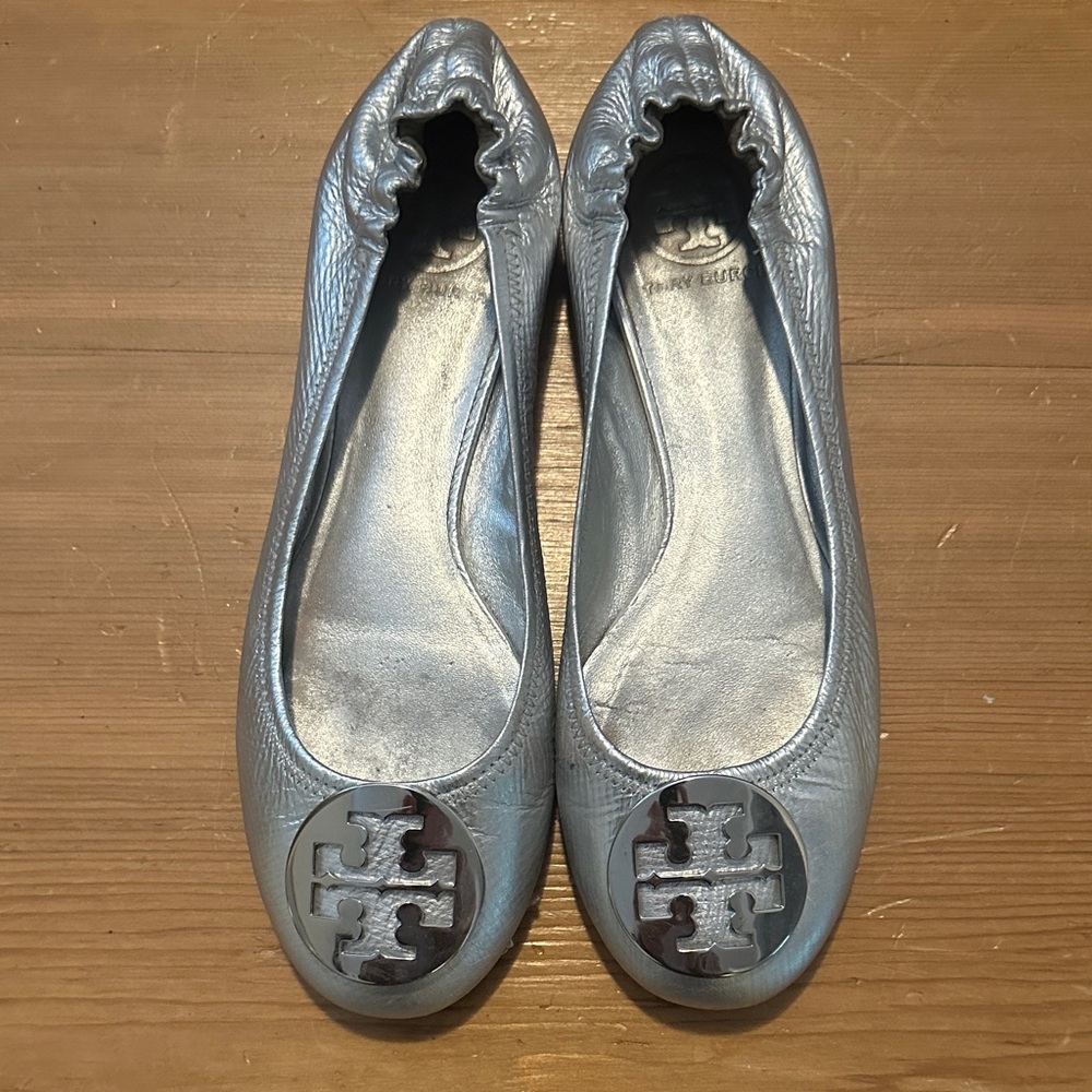 Tory Burch Metallic Silver Flats